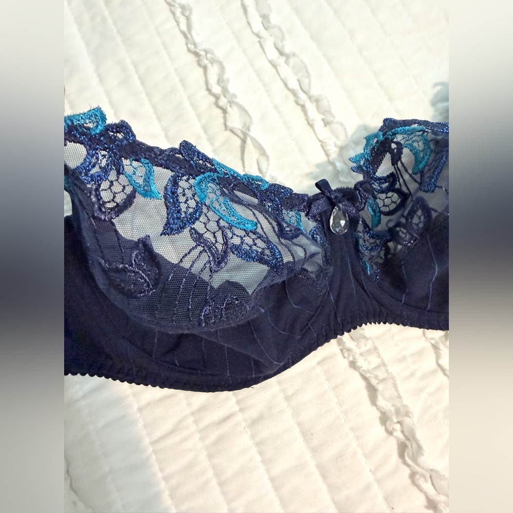 Primadonna Deauville Full Cup Bra 32DD Wired & Non Padded Velvet Blue lace EU 70 - Picture 6 of 10